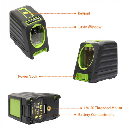 BOX-1G 1V1H 40mW et 10mW Niveau laser à faisceau vert à 2 lignes couvrant les murs et les sols (vert) SH634G1278-06