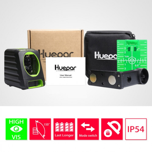 BOX-1G 1V1H 40mW et 10mW Niveau laser à faisceau vert à 2 lignes couvrant les murs et les sols (vert) SH634G1278-06