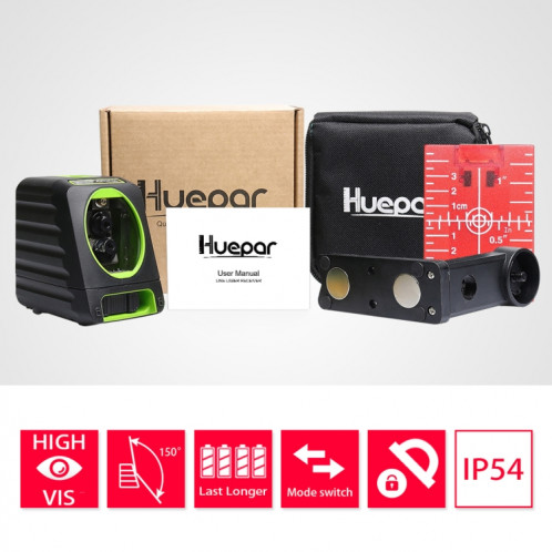 BOX-1R 1V1H 40mW & 10mW Niveau laser à faisceau rouge à 2 lignes couvrant les murs et les sols (rouge) SH635R1777-06