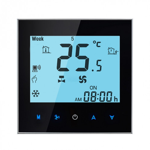 Thermostat d'ambiance programmable de 4 tuyaux de climatisation d'affichage à cristaux liquides pour l'unité de bobine de fan, soutient Wifi (noir) SH127B556-05