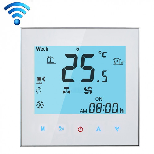 Thermostat d'ambiance programmable à 4 tubes pour écran LCD Ventilateur, supporte Wifi (blanc) SH127W674-05