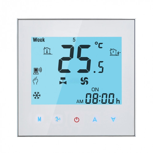 Thermostat d'ambiance programmable à 4 tubes pour écran LCD Ventilateur, supporte Wifi (blanc) SH127W674-05