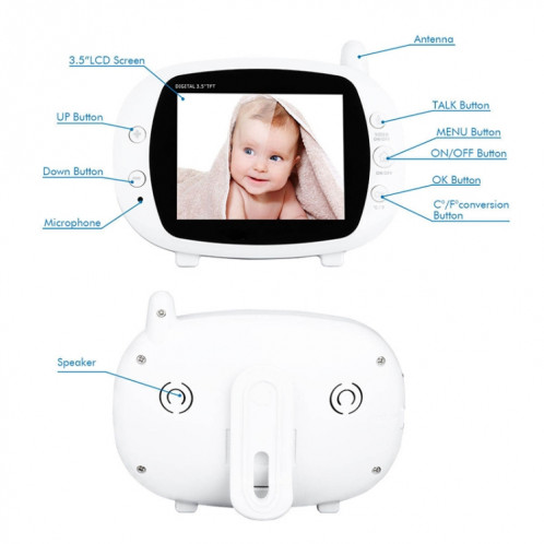 BM-850 Moniteur pour bébé avec caméra de surveillance sans fil avec écran ACL de 2,4 GHz et moniteur de vision nocturne à 8 DEL SH130W332-013