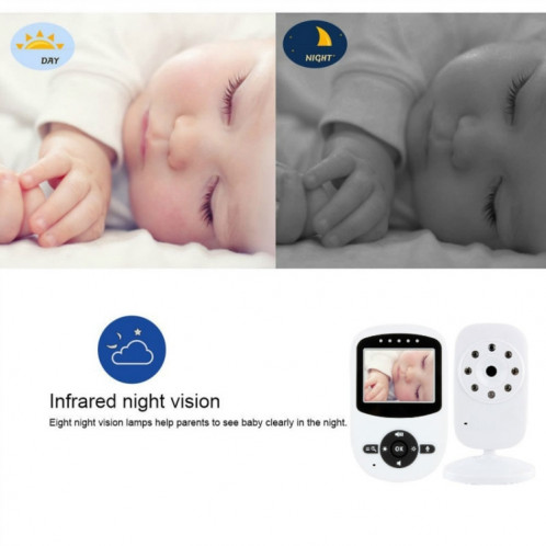 BM-SM24 Moniteur pour bébé avec caméra de surveillance sans fil à affichage à cristaux liquides de 2,4 pouces à cristaux liquides et 2,4 GHz avec vision nocturne à 8 infrarouge à LED SH132W518-013