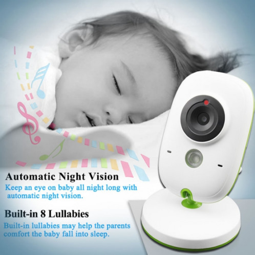 VB602 Moniteur pour bébé avec caméra de surveillance sans fil à affichage à cristaux liquides de 2,4 pouces à cristaux liquides, 2,4 GHz, Prise en charge de la conversation en arrière, Vision nocturne (Blanc) SH138W1145-012