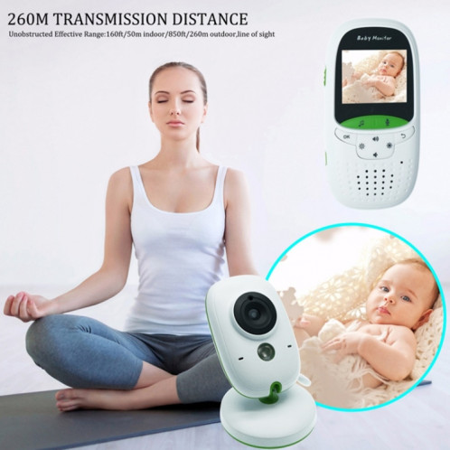 VB602 Moniteur pour bébé avec caméra de surveillance sans fil à affichage à cristaux liquides de 2,4 pouces à cristaux liquides, 2,4 GHz, Prise en charge de la conversation en arrière, Vision nocturne (Blanc) SH138W1145-012