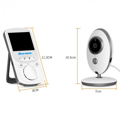VB605 Moniteur pour bébé avec caméra de surveillance sans fil à affichage à cristaux liquides de 2,4 pouces à cristaux liquides, 2,4 GHz, Prise en charge de la conversation en arrière, Vision nocturne (Blanc) SH140W231-013