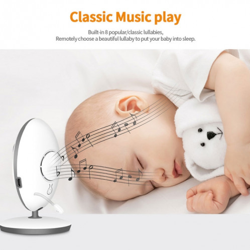 VB605 Moniteur pour bébé avec caméra de surveillance sans fil à affichage à cristaux liquides de 2,4 pouces à cristaux liquides, 2,4 GHz, Prise en charge de la conversation en arrière, Vision nocturne (Blanc) SH140W231-013