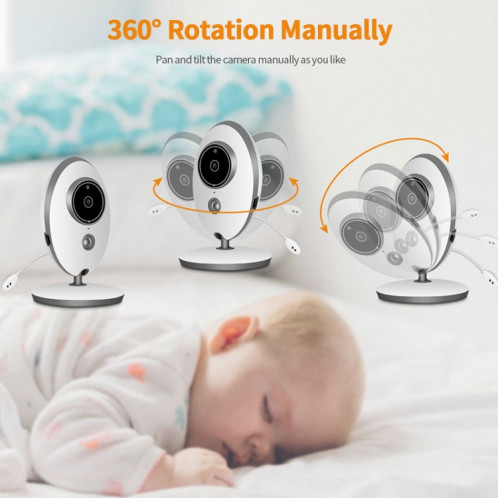 VB605 Moniteur pour bébé avec caméra de surveillance sans fil à affichage à cristaux liquides de 2,4 pouces à cristaux liquides, 2,4 GHz, Prise en charge de la conversation en arrière, Vision nocturne (Blanc) SH140W231-013