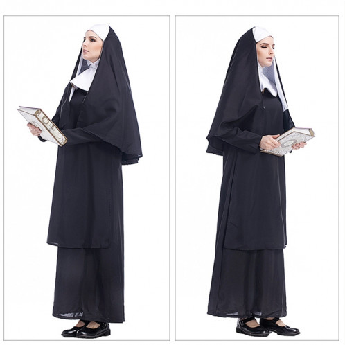 Costume Halloween femmes nonne missionnaire cosplay vêtements, taille: M, buste: 100cm, longueur de robe: 141cm, largeur d'épaule: 39cm SH947B1676-07