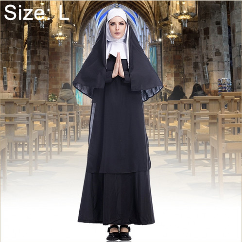 Costume Halloween femmes nonne missionnaire vêtements cosplay, taille: L, buste: 108cm, longueur de robe: 144cm, largeur d'épaule: 40cm SH947C1210-07