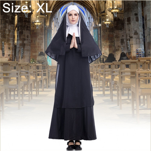 Costume Halloween femmes nonne missionnaire vêtements cosplay, taille: XL, buste: 116cm, longueur de robe: 147cm, largeur d'épaule: 41cm SH947D1392-07