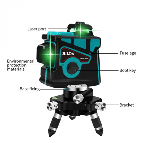 Hilda LS055 Laser Level 12 Lines 3D Auto-nivelant 360 Cross Horizontal Vertical Level Green Beam SH27811699-08