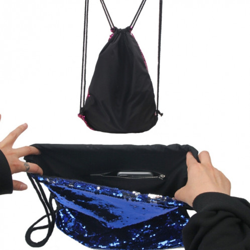 Mermaid Glittering Sequin Drawstring Sports Backpack Sac à bandoulière (Bright Black) SH988B1115-04