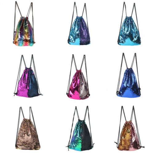 Mermaid Glittering Sequin Drawstring Sports Backpack Sac à bandoulière (Sapphire Blue Silver) SH988D1975-04