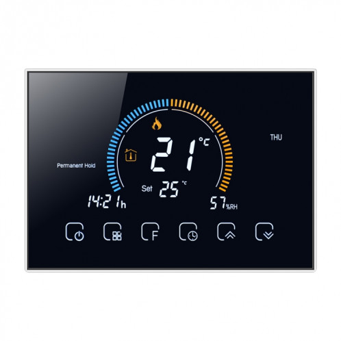 BHT-8000-GA Contrôle du chauffage de l'eau Économie d'énergie et respect de l'environnement Smart Home Affichage négatif Écran LCD Thermostat d'ambiance rond sans WiFi (Noir) SH017B291-06
