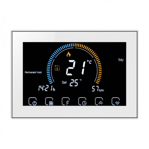 BHT-8000-GA Contrôle du chauffage de l'eau Économie d'énergie et respectueux de l'environnement Smart Home Affichage négatif Écran LCD Thermostat d'ambiance rond sans WiFi (blanc) SH017W1845-06