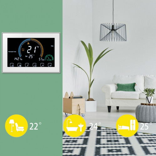 BHT-8000-GA Contrôle du chauffage de l'eau Économie d'énergie et respectueux de l'environnement Smart Home Affichage négatif Écran LCD Thermostat d'ambiance rond sans WiFi (blanc) SH017W1845-06