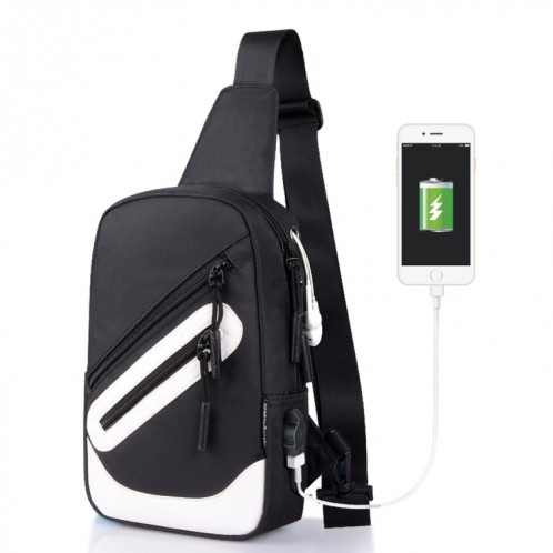 Multi-Function Portable Casual Canvas Black and White Chest Bag Outdoor Sports Shoulder Bag with External USB Charging Interface for Men / Women / Student SH066B1515-09