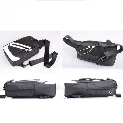 Multi-Function Portable Casual Canvas Black and White Chest Bag Outdoor Sports Shoulder Bag with External USB Charging Interface for Men / Women / Student SH066B1515-09