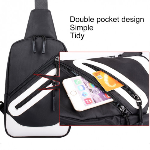 Multi-Function Portable Casual Canvas Black and White Chest Bag Outdoor Sports Shoulder Bag with External USB Charging Interface for Men / Women / Student SH066B1515-09