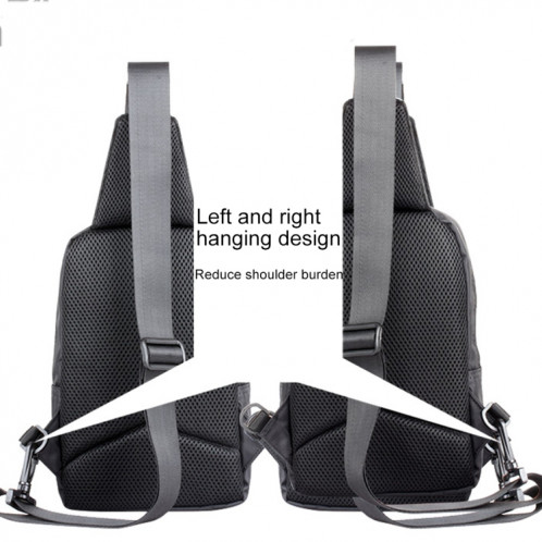 Multi-Function Portable Casual Canvas Black and White Chest Bag Outdoor Sports Shoulder Bag with External USB Charging Interface for Men / Women / Student SH066B1515-09
