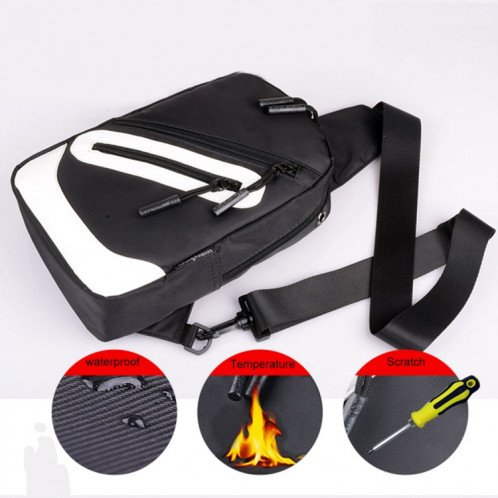 Multi-Function Portable Casual Canvas Black and White Chest Bag Outdoor Sports Shoulder Bag with External USB Charging Interface for Men / Women / Student SH066B1515-09