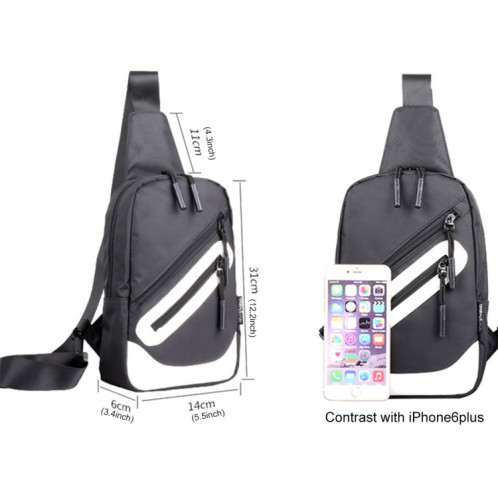 Multi-Function Portable Casual Canvas Black and White Chest Bag Outdoor Sports Shoulder Bag with External USB Charging Interface for Men / Women / Student SH066B1515-09