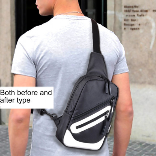 Multi-Function Portable Casual Canvas Black and White Chest Bag Outdoor Sports Shoulder Bag with External USB Charging Interface for Men / Women / Student SH066B1515-09