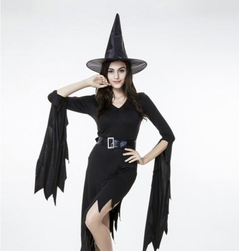 Robe de sorcellerie noire, longue et irrégulière, sortie costume d'Halloween, robe de sorcellerie, XL, Poitrine: 98 cm, Tour de taille: 80 cm, Longueur de la jupe: 110 cm SH3533671-07