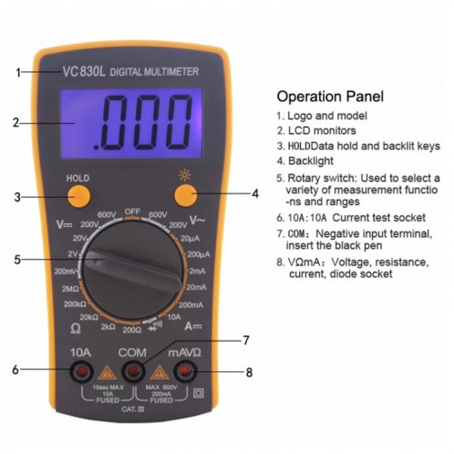 BEST-VC830L Multimètre numérique de poche pour outil de réparation professionnel SB39501540-07