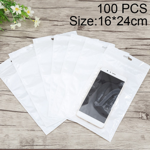 100 PCS 16cm x 24cm Trou de suspension Clear Front Blanc Perle Bijoux Zip Lock Sac d'emballage, impression et taille personnalisées sont les bienvenus SH41681174-05