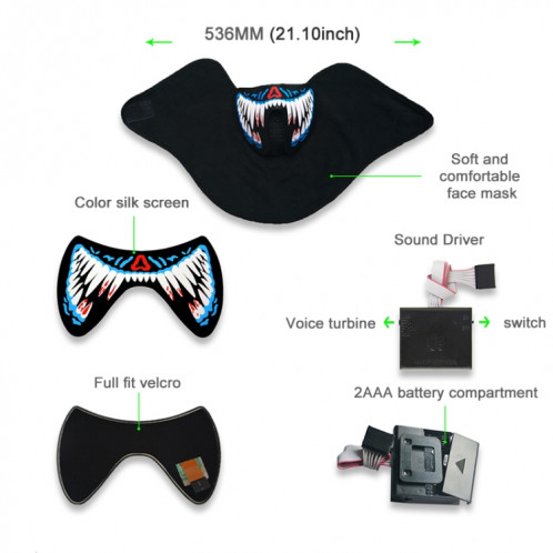 Masque FG-MA-02 Halloween avec commande vocale, masque de cosplay Terror Light Light LED SH4383230-010