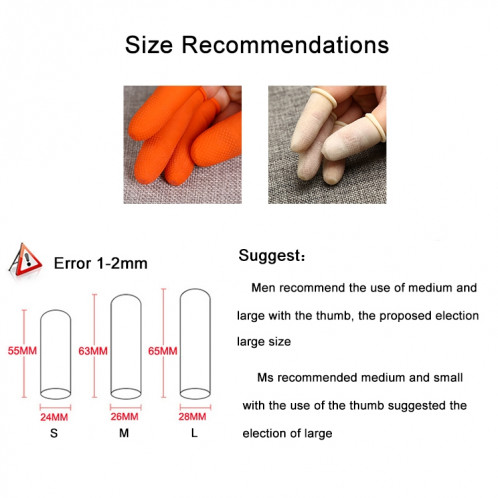 Gants de protection en latex antistatiques antistatiques durables de 100 PCS, Taille: L, 2.8 * 6.5cm (Orange) SH589E1555-05