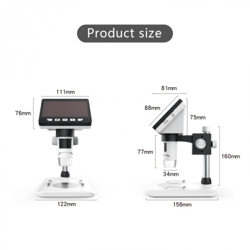 Microscope de bureau numérique électronique portable 50X-1000X 1080P avec lumière LED, Carte de support micro SD (32 Go max.) (Blanc) SH230W1508-08