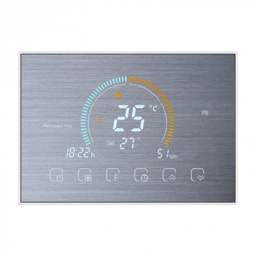 BHT-8000-GA-SS Contrôle de miroir en acier inoxydable brossé Chauffage de l'eau Économie d'énergie et respectueux de l'environnement Smart Home Affichage négatif Écran LCD Thermostat d'ambiance rond sans WiFi SH5381385-06