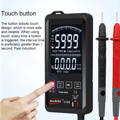 HY128B écran d'affichage inverse ultra-mince tactile multimètre numérique intelligent entièrement automatique haute précision vraie valeur efficace multimètre SH5482426-08