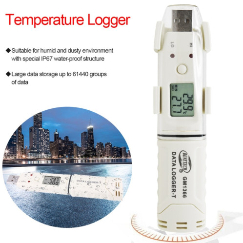 Benetech GM1366 Recordeur de température et d'humidité numérique USB avec alarme SB5604968-07