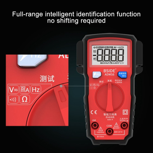 BSIDE ADMS6 Petit multimètre intelligent numérique entièrement automatique de haute précision avec affichage numérique HD et couvercle antichoc, commutateur de plage de fonctions de soutien et porte-stylo double SH614B110-015