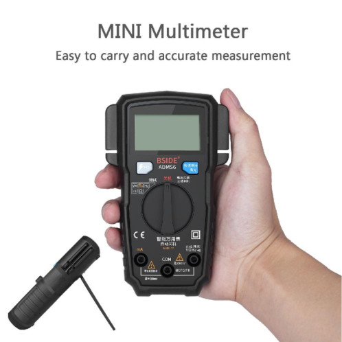 BSIDE ADMS6 Petit multimètre intelligent numérique entièrement automatique de haute précision avec affichage numérique HD et couvercle antichoc, commutateur de plage de fonctions de soutien et porte-stylo double SH614B110-015