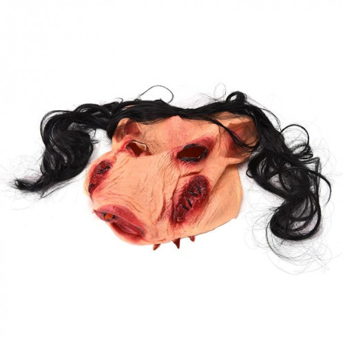 Halloween Masque Latex Cochon Tête Chapeau Halloween Festival Party Fantaisie Cochon Visage Mascarade Masques avec Cheveux SH56451353-05