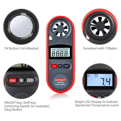Thermomètre électronique numérique WinTact WT816A Anémomètre SW5708375-08