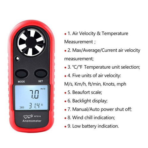 WinTact WT816 Thermomètre électronique numérique anémomètre SW5709451-07
