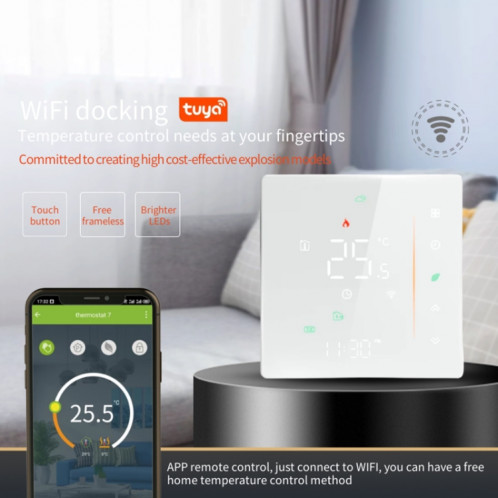 BHT-006GCLW 95-240V AC 5A Thermostat de chauffage à domicile SMART pour la boîte de l'UE, chauffage de la chaudière de contrôle avec un seul capteur interne, WiFi (Noir) SH888B1230-07