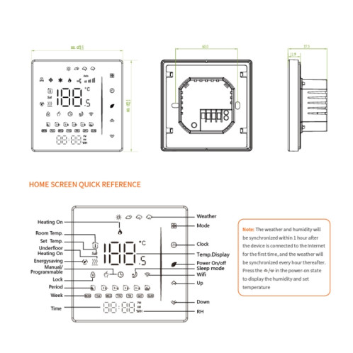BHT-006GCLCH 95-240V AC 5A Thermostat de chauffage à domicile SMART pour la boîte de l'UE, chauffage de la chaudière de contrôle avec un seul capteur interne, WIFI (blanc) SH888W388-07