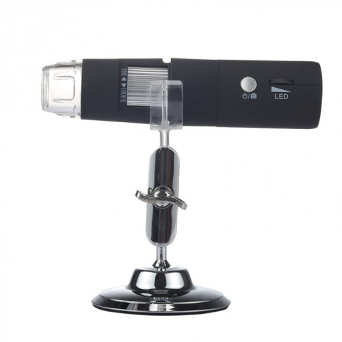 Capteur d'image HD de loupe 50X ~ 1000X 1920x1080P USB WiFi Microscope numérique avec 8 LED et support professionnel (Noir) SH008B711-09