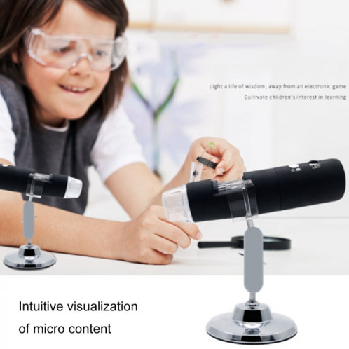 50X ~ 1000X Magnifier Capteur d'Image HD 1920x1080P USB WiFi Microscope Numérique avec 8 LED et Support Professionnel (Gris) SH008H1922-09