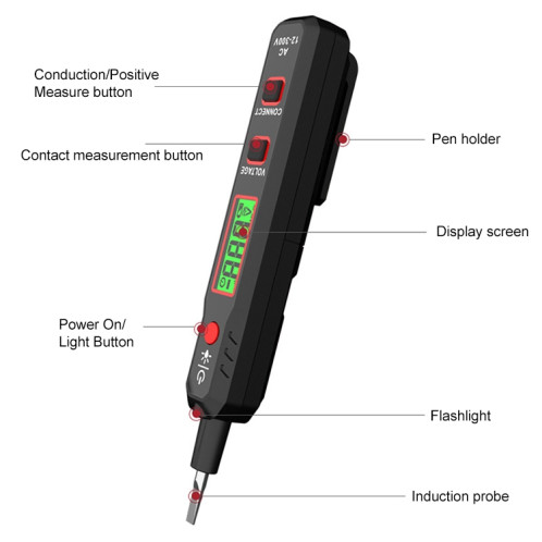 HABOTESA HT89 Type de contact Stylo de test d'alarme sonore et lumineuse à affichage numérique LCD haute sensibilité SH60681917-08