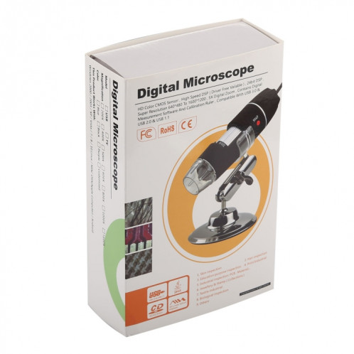 Microscope numérique USB 2 en 1 avec capteur d'image 1600X avec loupe 1600X avec 8 DEL et support professionnel SH60951025-06