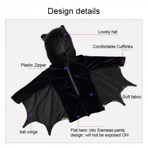 Costume Halloween Enfants et femmes chauve-souris vampire Vêtements Performance sur scène, Vêtements Cosplay, Taille: XS, Buste: 76 cm, Vêtements longs: 57 cm, Hauteur suggérée: 100-120 cm SH62291362-08